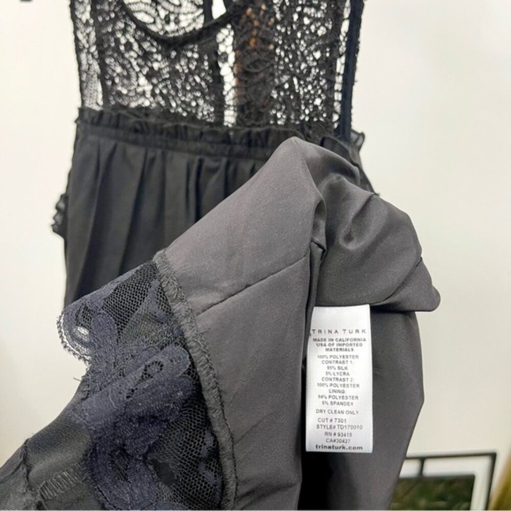 TRINA TURK‎ Lauren Black Lace Cold Shoulder Sheath Mini Dress in Black 8 - Picture 9 of 12